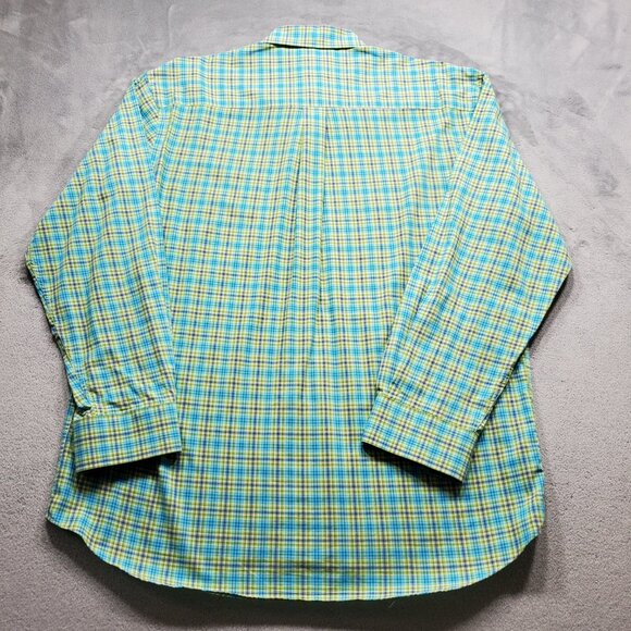 Alan Flusser Button Down Long Sleeve Plaid Shirt Green Blue Purple Mn Sz L - Picture 2 of 10